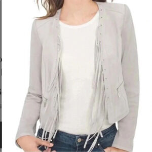 White House black market leather fringe crop jacket